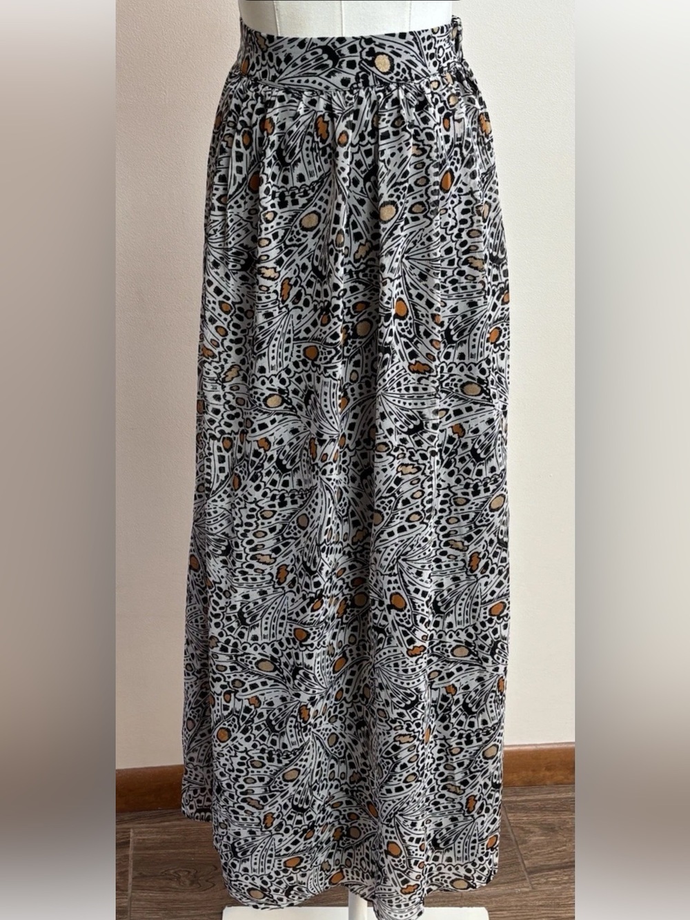 Express x Rachel Zoe Butterfly Print Metallic Midi Skirt XS Boho